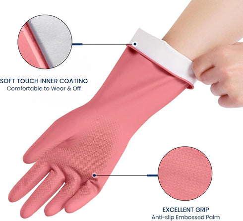 SIFANGKE 4 Rubber Cleaning Gloves for Dishwashing, Pairs Reusable Kitchen Gloves for Washing Dishes and Household