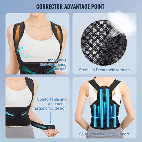 Fit Geno Back Brace Posture Corrector, Adjustable Full Back Support for Women and Men, Pain Relief