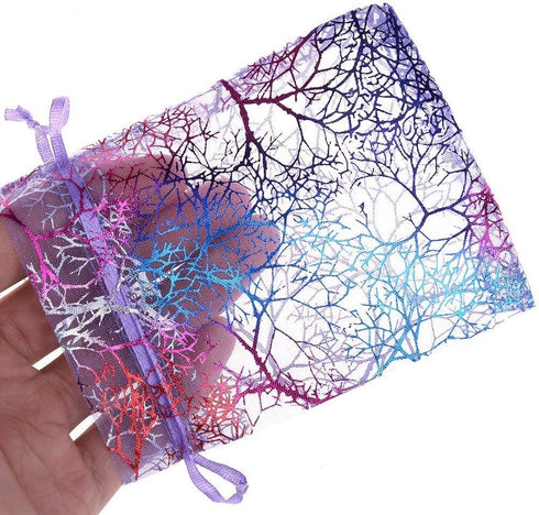 Stratalife 50PCS Organza Jewelry Gift Bag 4x6 Inches Purple Coralline Pattern Drawstring Pouches for Party Favor
