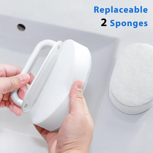 Handle Bath Tub Scrubber, Non Scratch Bathroom Scouring Pad, Heavy Duty Cleaning Sponge Scrub, 2 PCS