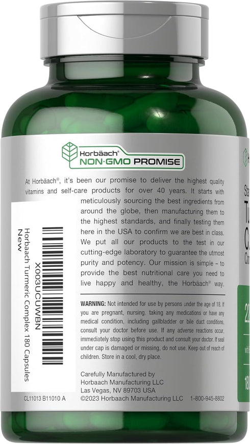 Horbaeach Turmeric Supplement with Black Pepper 2250mg | 180 Capsules | Non-GMO, Gluten Free