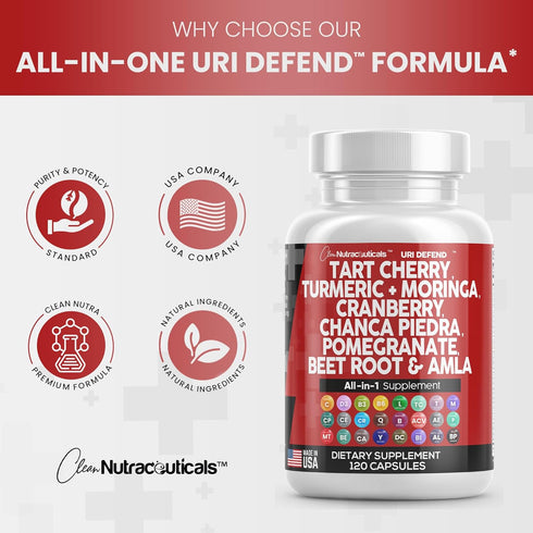 Clean Nutraceuticals Tart Cherry Extract Capsules 20,000mg, 120 Ct - with Turmeric 8000mg, Moringa 4000mg, Cranberry
