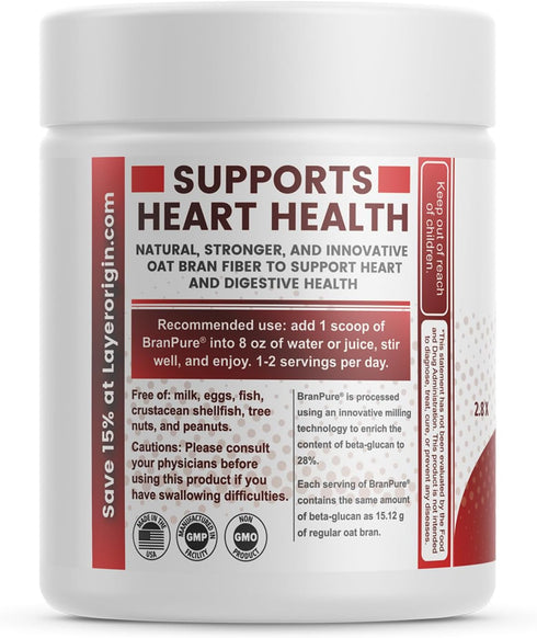 Layer Origin BranPure Heart Fiber, Super Concentrated Oat Bran - Reduce LDL-C and Forever Chemicals Like PFAS