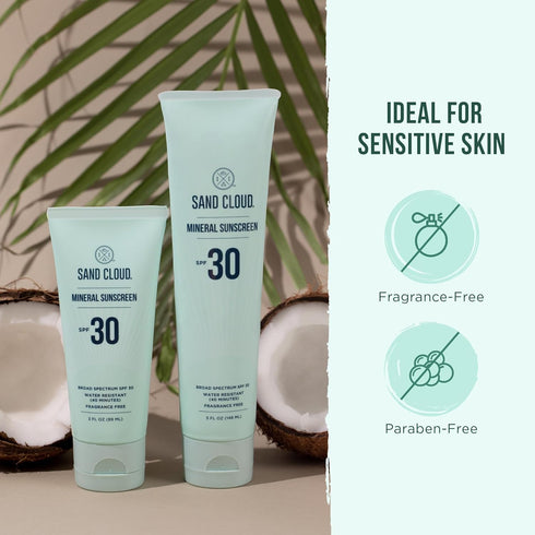 Sand Cloud Broad Spectrum Mineral Sunscreen for Body SPF 30, 3 Oz - Fragrance-Free Zinc Oxide Sunscreen for Sensitive