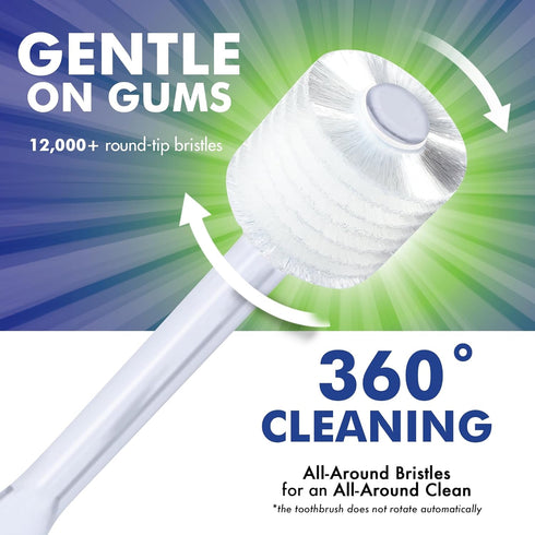 Brilliant Oral Care Adult Toothbrush, Soft Bristles, Round Head, All-Around Clean for Teeth and Gums, Clear, 3 Pack