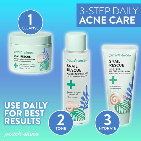 Peach Slices Snail Rescue Blemish Busting Toner, 95% Snail Mucin, Hydrates & Balances, Korean Skin Care, 4.05 oz