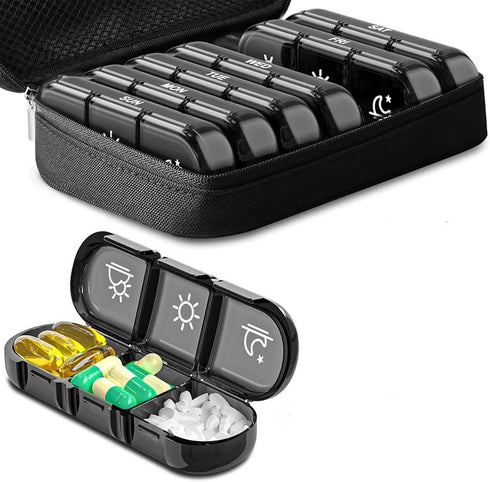 Meiliyizu 3 Weekly for Pill Organizer Times a Day for Pill Box with Portable Canvas Bag for Pill Container Medication