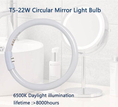 Poweka T5-22W Circular Bulb - 7.25inch Round Mirror Light Bulb Replacement for Makeup Vanity Mirrors
