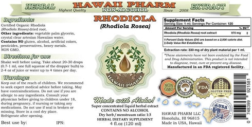 Rhodiola Alcohol-Free Liquid Extract - Organic Rhodiola (Rhodiola Rosea) Dried Root Glycerite, 2 oz