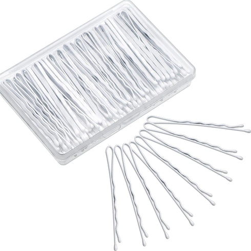 Hicarer 100 Pieces White Bobby Pins - 2.2 Inch Hair Pins for Women, Wave Hair Clips Bulk with Storage Box