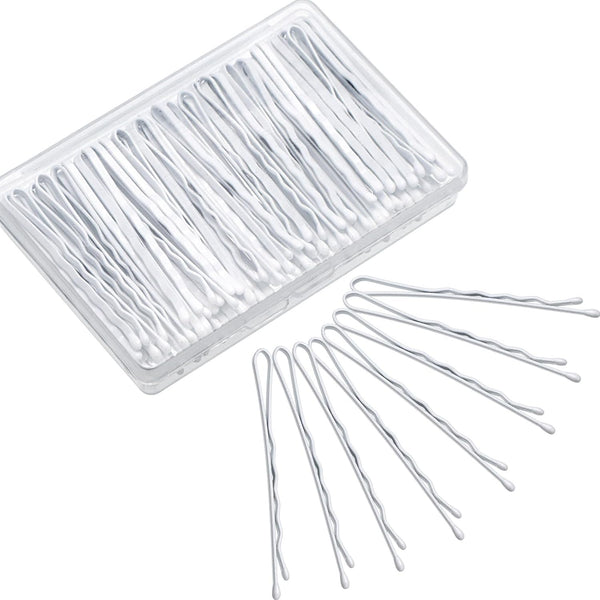 Hicarer 100 Pieces White Bobby Pins - 2.2 Inch Hair Pins for Women, Wave Hair Clips Bulk with Storage Box