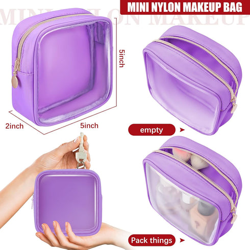 Hushee 4 Pcs Clear Nylon Makeup Bag for Women Christmas Gifts Preppy Cosmetic Bag PVC Travel Toiletry Bag Zipper Pouch Waterproof Storage Organizer Bag for Women Girls (Mini)