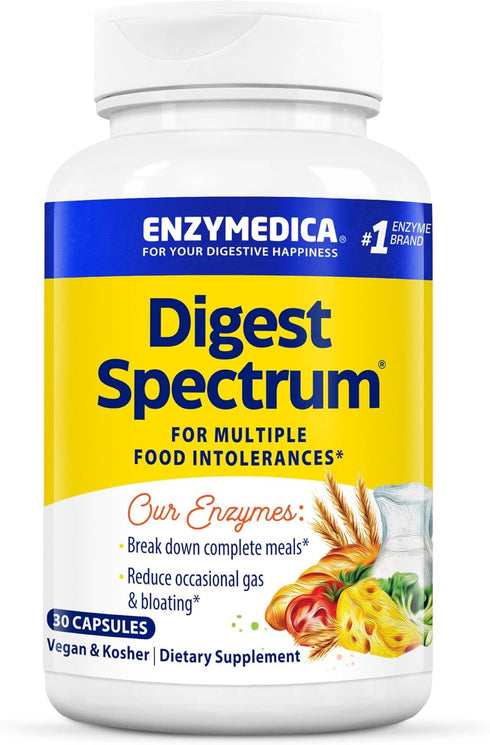 Enzymedica Digest Spectrum, 30 Count Digestive Enzymes for Fast-Acting Gas & Bloating Relief, Multiple Food Intolerances