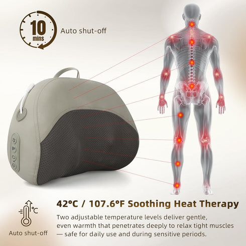 Shiatsu Back Massager with Heat, Neck Pillow for Pain Relief, Shoulder and Lumbar Support Cushion, Cervical Massage Pad