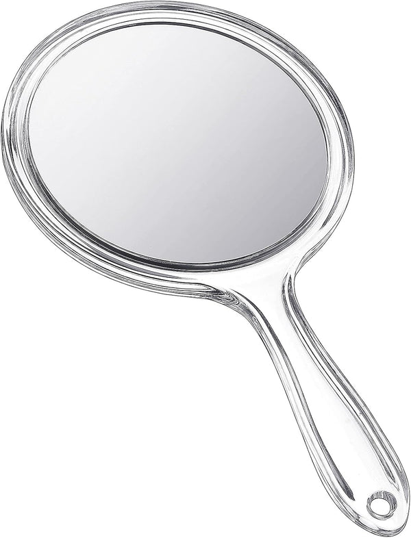 Jetec Double-Sided Hand Mirror - Handheld 1X/2X Magnifying Mirror with Handle, Rounded Shape Makeup Mirror (Clear)