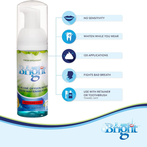 FoamBright Retainer & Aligner Cleaner, Great for Invisalign, Teeth Whitening, Denture Whitener, Peroxide Free Oral Care