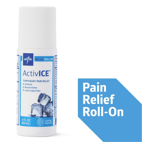 Medline ActivICE Topical Pain Reliever Roll On, Great for Muscle Aches and Back Injuries, 3 oz