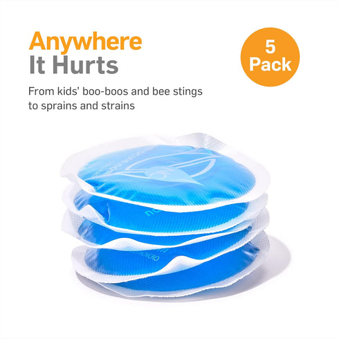 NatraCure 4" Circle Gel Ice Packs - 5 Pack Blue (Small Reusable Round Gel Cold Packs for kids injuries, breastfeeding, wisdom teeth, first aid, headaches, sinus and pain relief, tired eyes, arthritis)