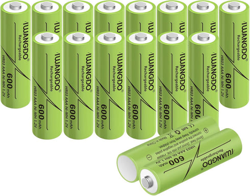 AAA 600mAh HR03, 16pcs Ni-MH Rechargeable Batteries, Pre-Charged for Outdoor Garden Solar Lights
