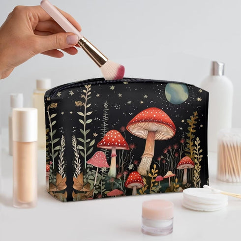 Red Mushroom Makeup Bag for Purse, Lightweight Zipper Pouch for Women, Travel Cosmetic Bag for Brushes