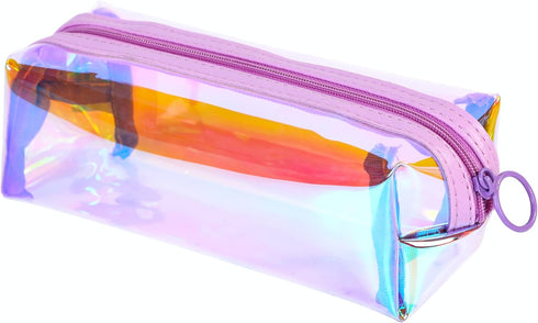 EzPacking Holographic Clear Makeup Pouch, Cute Iridescent Cosmetic Organizer, Transparent Zipper Bag for Purse (Lilac)