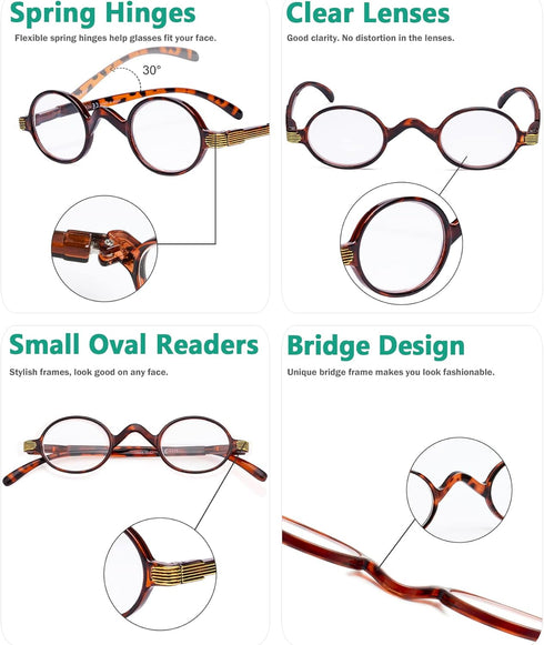 Eyekepper Oval Round Reading Glasses for Women & Men - Small Vintage Reader Eyeglasses with Spring Hinges
