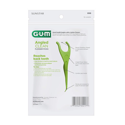 GUM Angled Floss Picks, Extra Strong Dental Flossers for Adults, Fresh Mint Flavor, 75ct