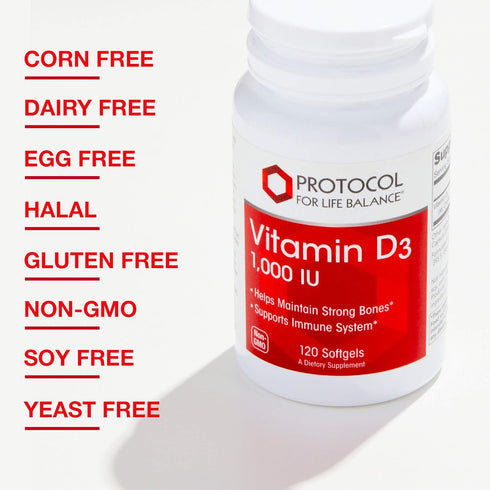 Protocol Vitamin D3 1,000 IU, 120 Softgels, Non-GMO, Halal, Keto-Friendly for Bone & Teeth Support