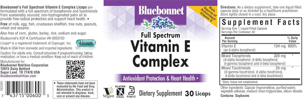 BlueBonnet Full Spectrum Natural Vitamin E Complex Liquid Capsules, 30 Count (743715006003)