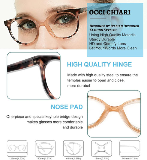 OCCI CHIARI Stylish Round Reading Glasses for Women, Reader 1.0 to 6.0 (Brown, 225)