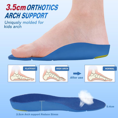 Kids Orthotic Arch Support Shoe Insoles, Children’s Cushioning Inserts for Flat Feet and Plantar Fasciitis Pain Relief