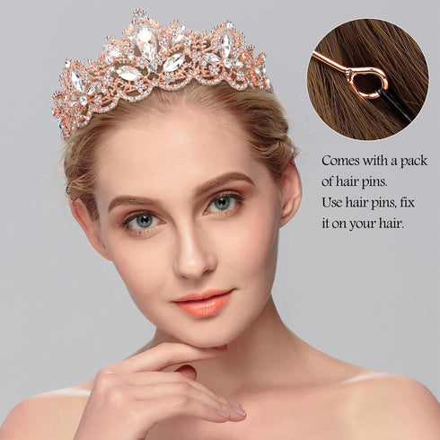 Rose Gold Tiara Wedding Tiaras and Crowns for Women - Rhinestone Queen Tiara for Bridal Party