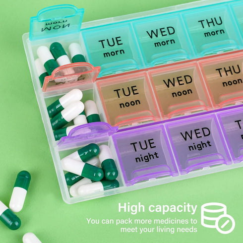 Teikou 3 7 Organizer2Pack Large Weekly Pill Organizer Times A Day,Travel Pill Cases Moisture-Proof Day Pill Contaner