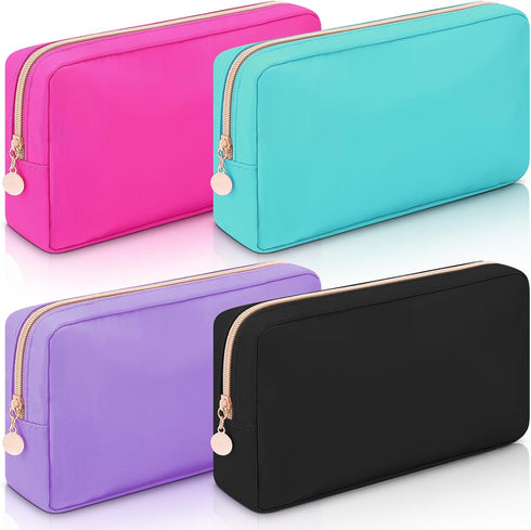 Hushee 4 Pcs Nylon Makeup Bag Waterproof Toiletry Organizer for Women Girls, Christmas Gifts (Black, Fuchsia, Mint,