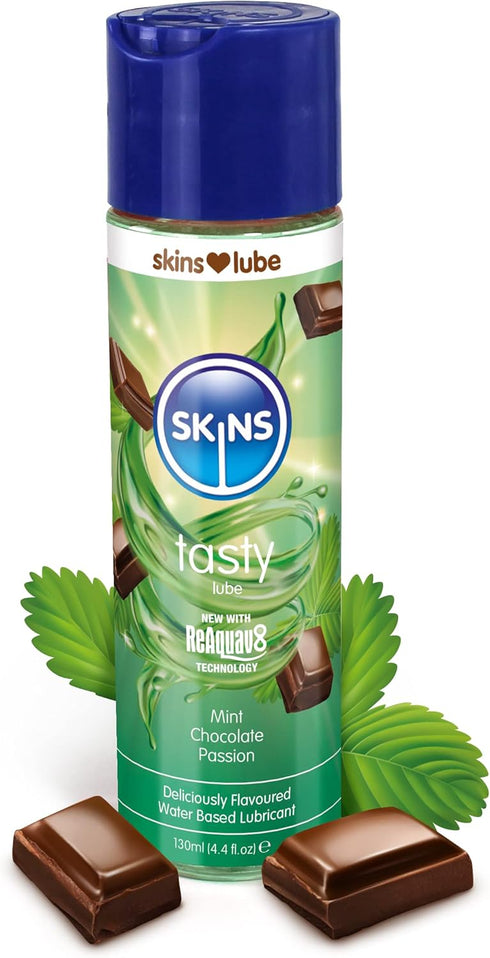 SKINS Edible Lube - Mint Chocolate Lubricant - Flavored Lube for Oral Water Based Lube - Gorgeous Tasting Edible Lube