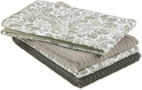 DII Cleaning Collection Multi-Purpose Microfiber Dishtowel Set, Gray Damask