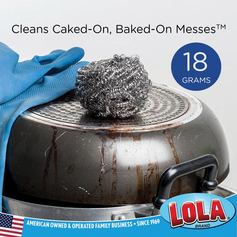 Lola Products Stainless Steel Scouring Pad, 18 Grams, Curled Flat Wire for Cookware Cleaning, 1 Pack