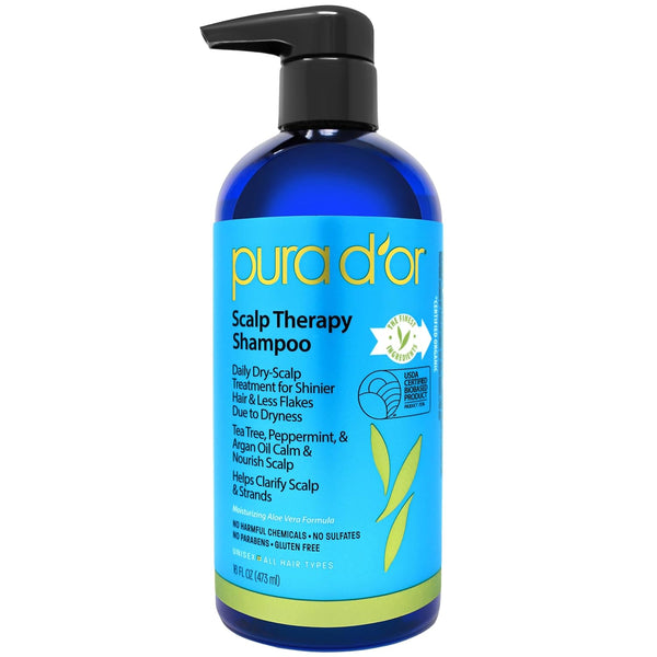 PURA D'OR Therapy Shampoo - 16oz Hydrating & Nourishing Scalp Care with Tea Tree & Argan Oil