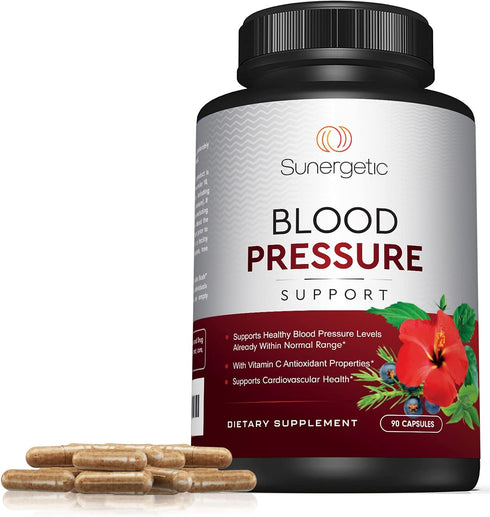 Premium Blood Pressure Support Supplement - Cardiovascular & Heart Health with Garlic, Hawthorn & Hibiscus - 90 Capsules