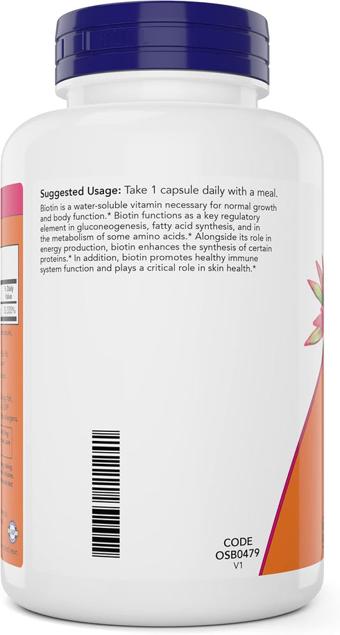NOW Foods Extra Strength Biotin 10000mcg / 10 mg - 200 Count - Hair, Skin, Nail Supplement for Men and Women