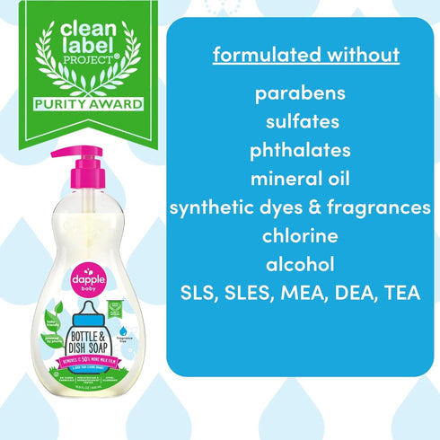 Dapple Baby Bottle and Dish Soap, Plant Based, Hypoallergenic, 16.9 Fl Oz (Pack of 3), 1 Pump Included