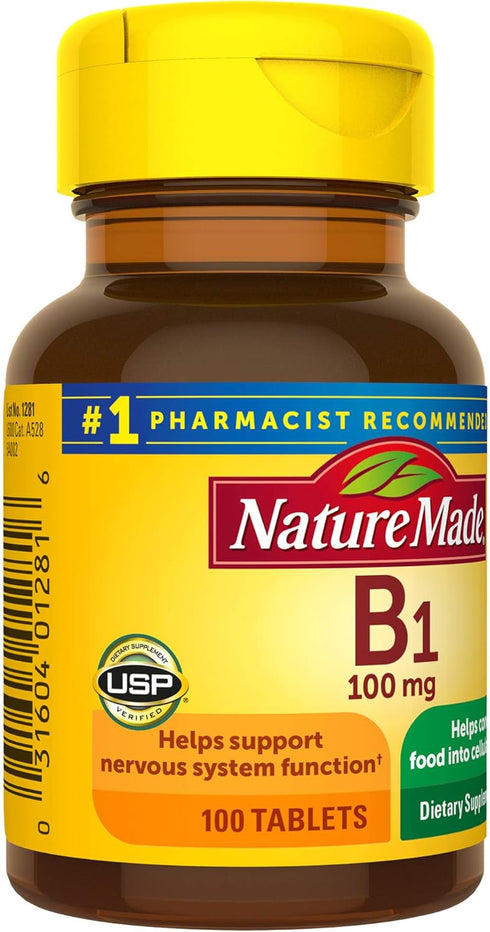 Nature Made Vitamin B1 100 mg, 100 Tablets, Dietary Supplement for Energy Metabolism Support, 100 Day Supply