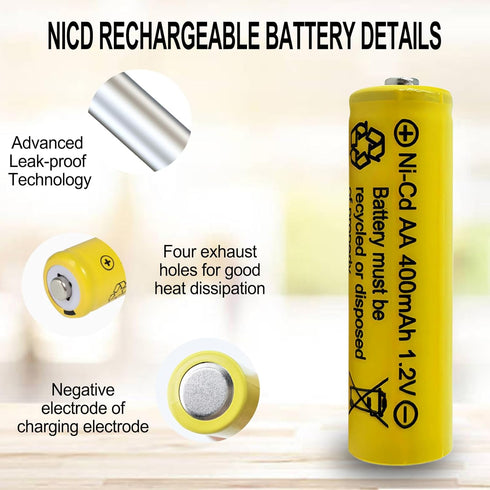 Zsolarigt 400mAh 1.2V Light,10 Packs AA NiCd Rechargeable Solar Batteries for Outdoor Flower Bed Solar Lights Rope,Led