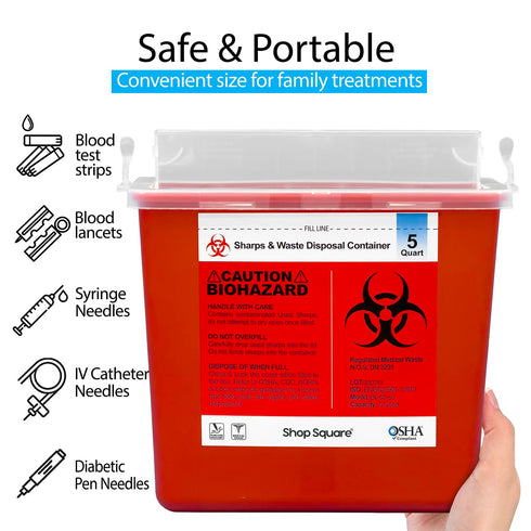 Sharps Container for Home Use, 5 Quart (2 Pack) Large Needle Disposal Containers with Touch Free Lid