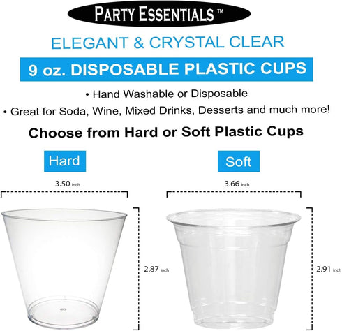Party Essentials Disposable 9 oz Party Punch Cups, 20 Count, Clear, Old Fashioned Tumblers