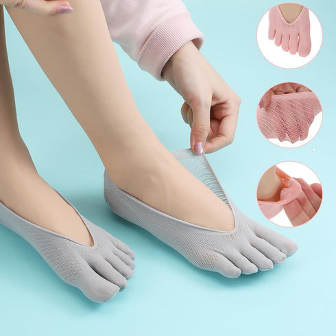Sibba 5 Pairs Orthopedic Toe Compression Socks, No Show Five Finger Toe Separator Socks for Bunion, Low Cut Liner