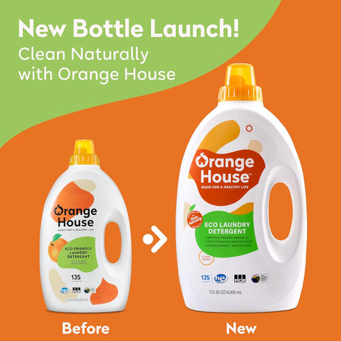Orange House Liquid Laundry Detergent, Free and Clear, 135.3 Fl Oz, Natural Clean with Orange Oil, HE & Standard