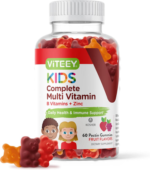 Kids Multivitamin Gummies, Complete Daily Essential Vitamins, 12 Essential Minerals, Vegetarian & Gelatin Free, Chewable