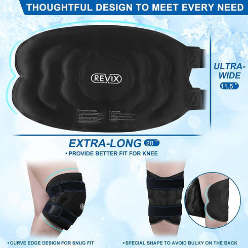 REVIX 20" XXXL Large Gel Ice Pack for Knee, Pain Relief Wrap for Swelling, ACL, Knee Replacement, 2 Packs