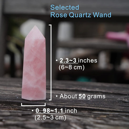 MIMOSA Healing Crystal Wand with Raw Rose Quartz & Selenite, Rose Quartz